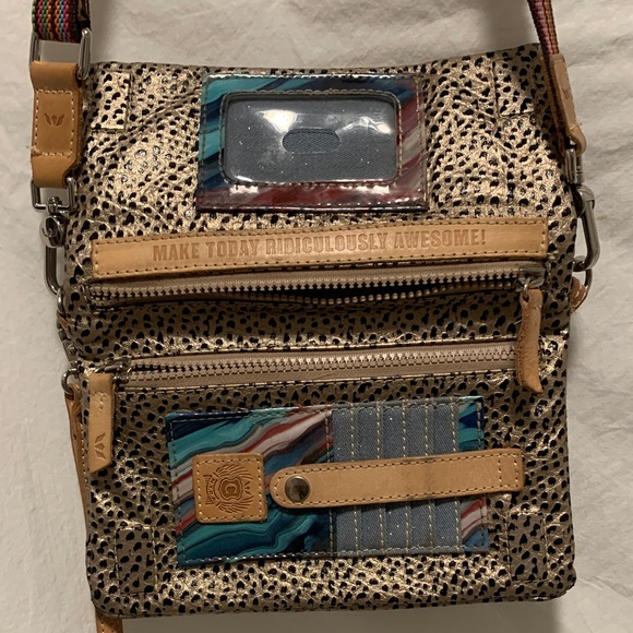 Consuela Wesley Uptown Crossbody Metallic Gold and Black Wristlet EUC - Picture 3 of 13